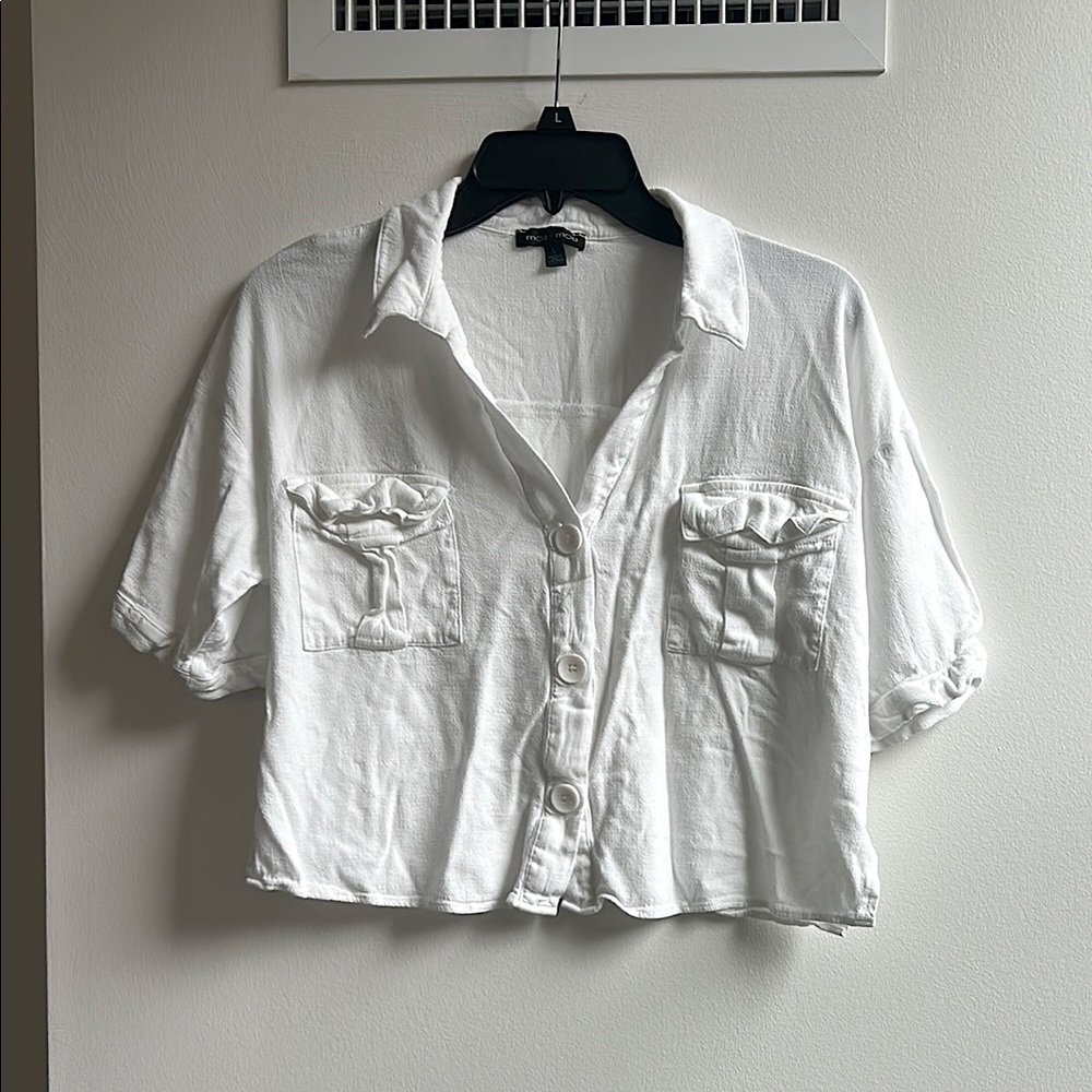 White Button-Up Cropped Shirt